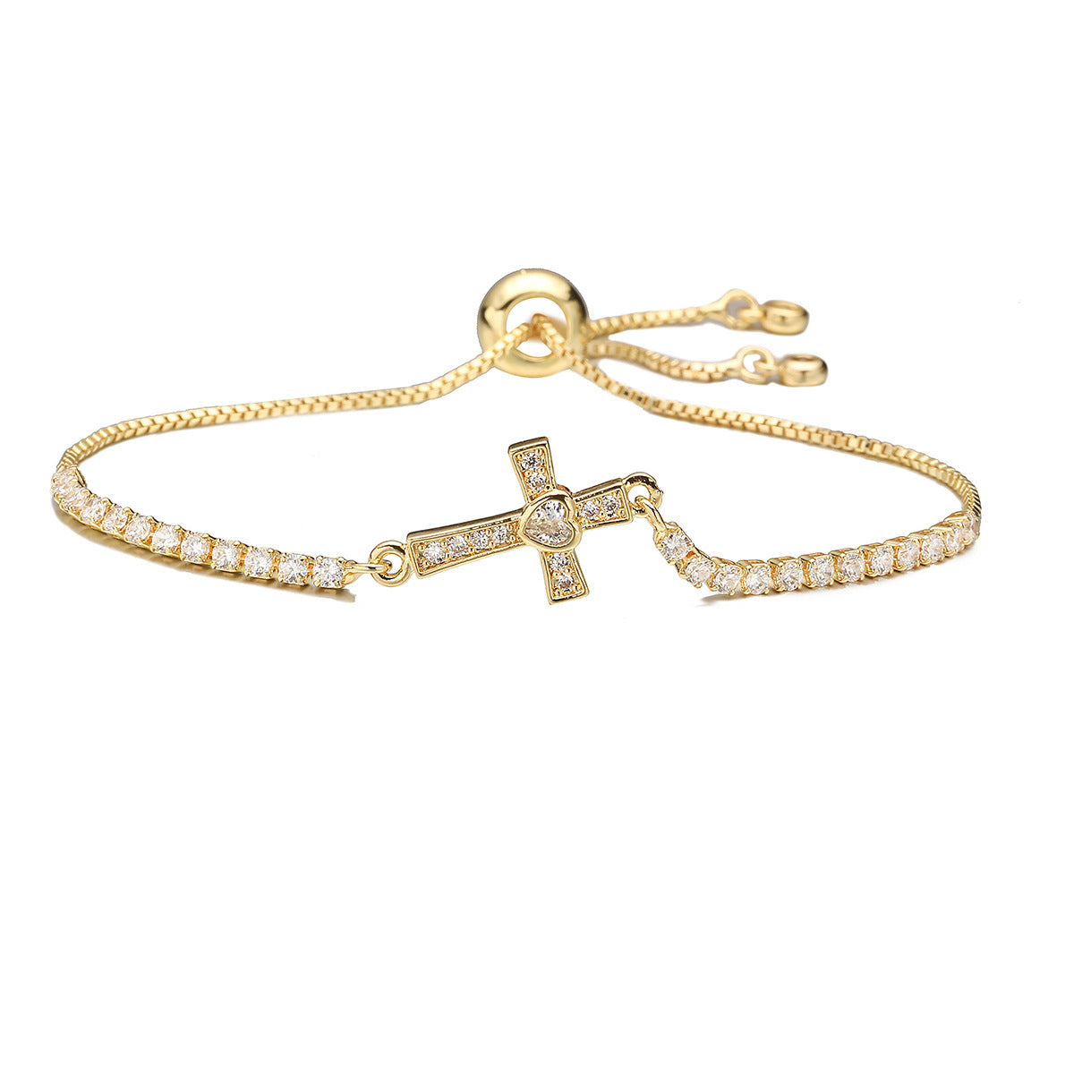 Minimalist Luxury Gold Plated Brass Geometric Cross Bracelet with Cubic Zirconia for Women