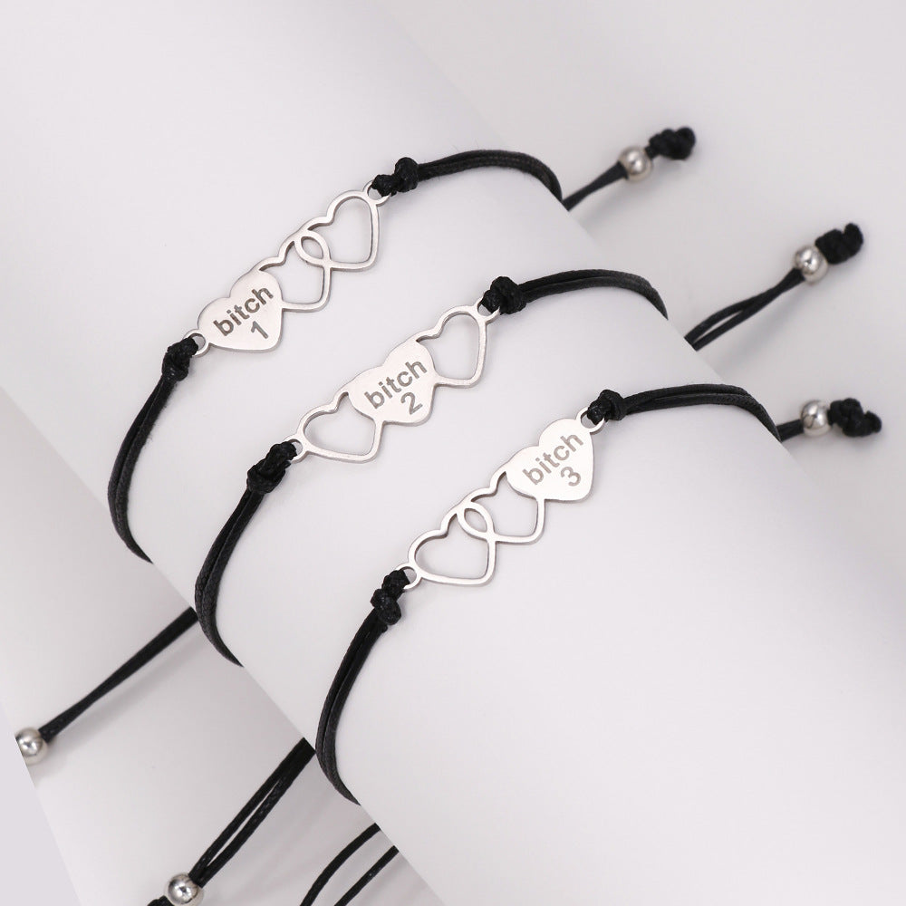 Handmade Stainless Steel Heart Bracelet Set for Unisex