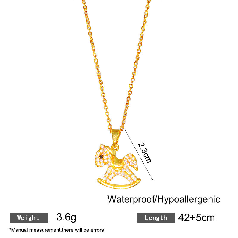 Minimalist Sweet Sporty Titanium Steel Plated Necklace with Brass Cubic Zirconia Pendant for Unisex