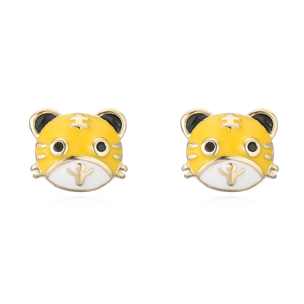 Enamel Tiger-Shaped Earrings in Copper with 18K Gold Plating for Year of the Tiger