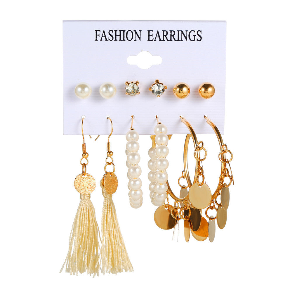 Plated Stainless Steel Butterfly Geometric Round Crystal Pearl Earrings Set for Unisex