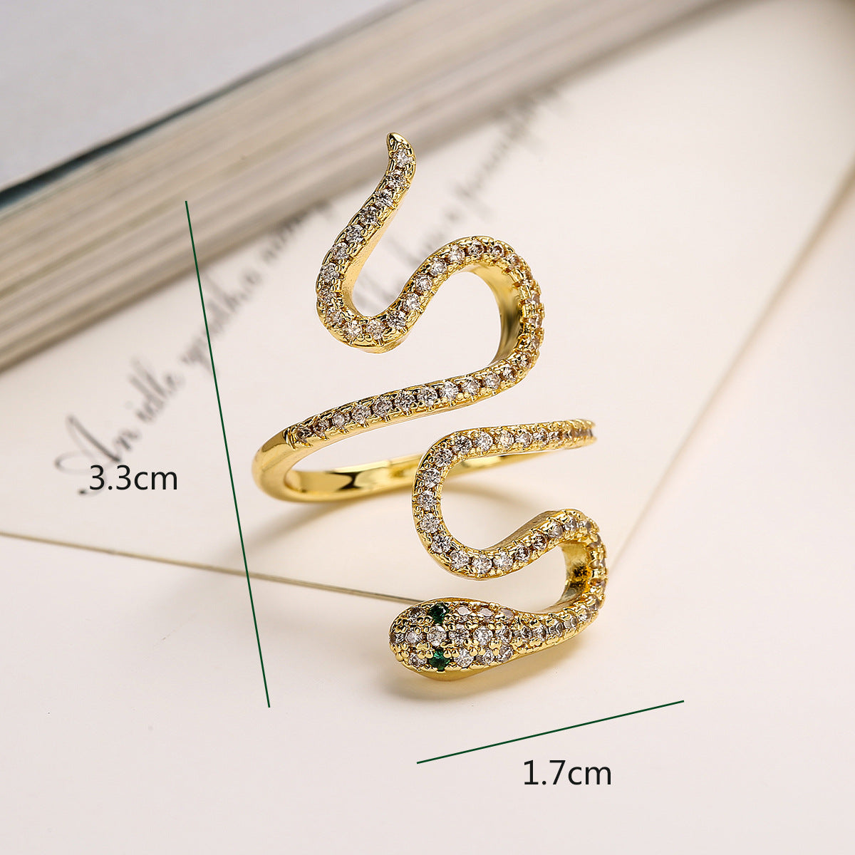 Minimalist Snake-Shaped Geometric Ring for Women in Brass with 18K Gold Plating and Micro-Paved Zircon