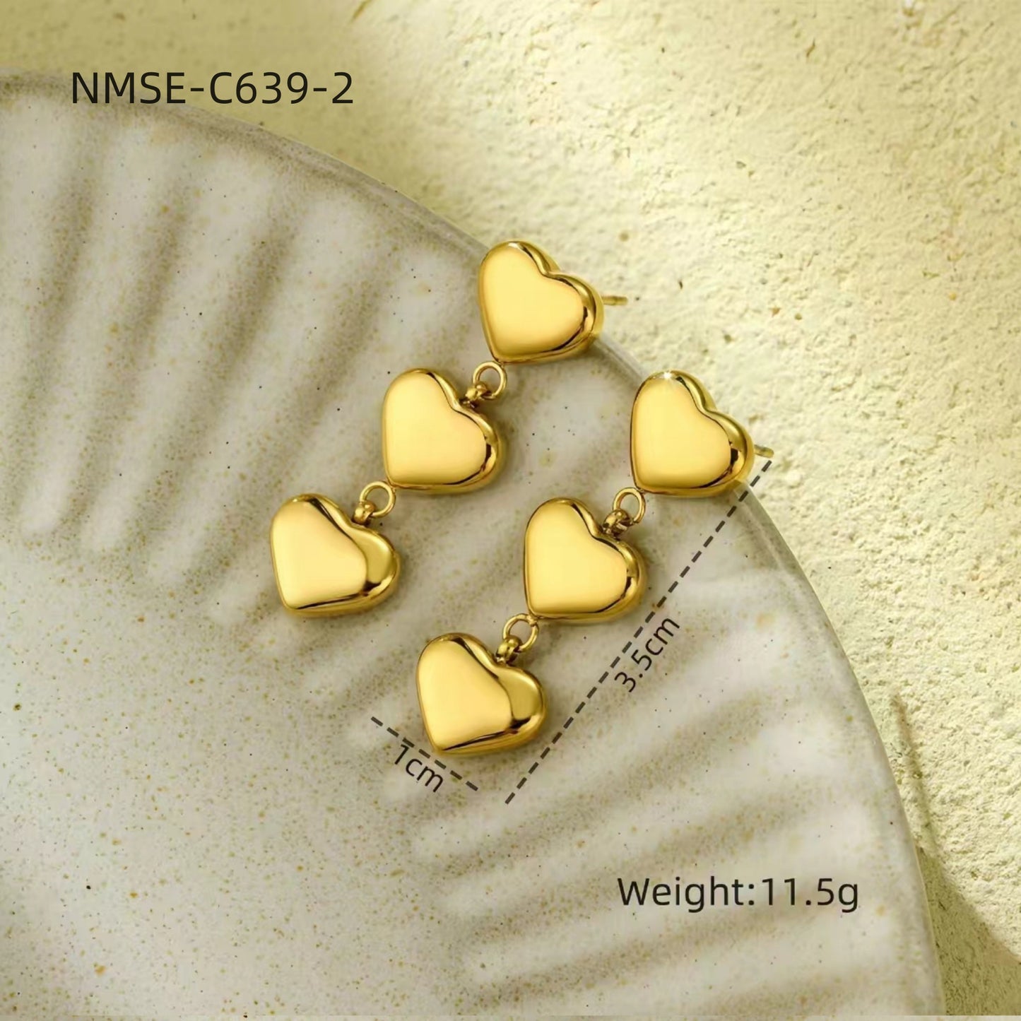 Pendientes de tuerca de acero de titanio chapados en oro de 18 quilates con diseño geométrico en forma de corazón y estrella vintage
