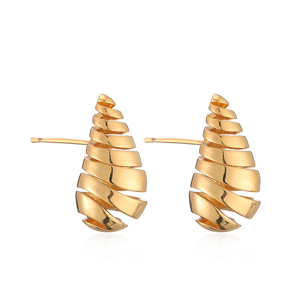 Minimalist Spiral Teardrop Earrings for Women in Copper with Gold Plating and Micro-Pave Setting