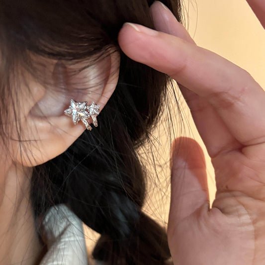Pendientes de circonita con forma de estrella estilo lujo para mujer, clips de cobre para el hueso de la oreja, pendientes de moda sin perforaciones