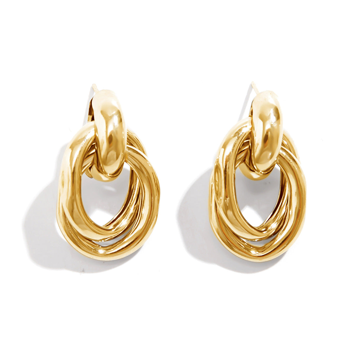 Pendientes minimalistas de aleación con forma de corazón geométrico, acabado pulido y textura plisada para mujer
