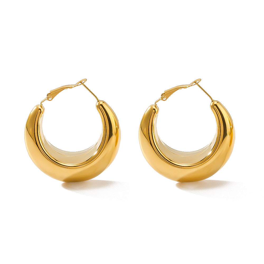 Minimalist Geometric C-Shaped Stainless Steel Hoop Earrings for Women with Vacuum Plated 18K Gold Finish Hypoallergenic Polished Surface
