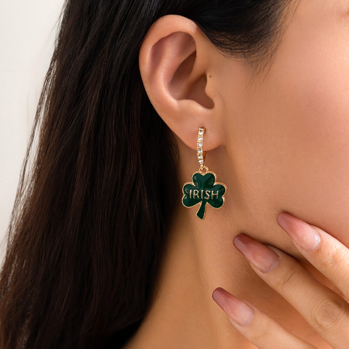 Minimalist Clover Letter Geometric Alloy Stud Earrings for Women with Micro-Pave Rhinestones