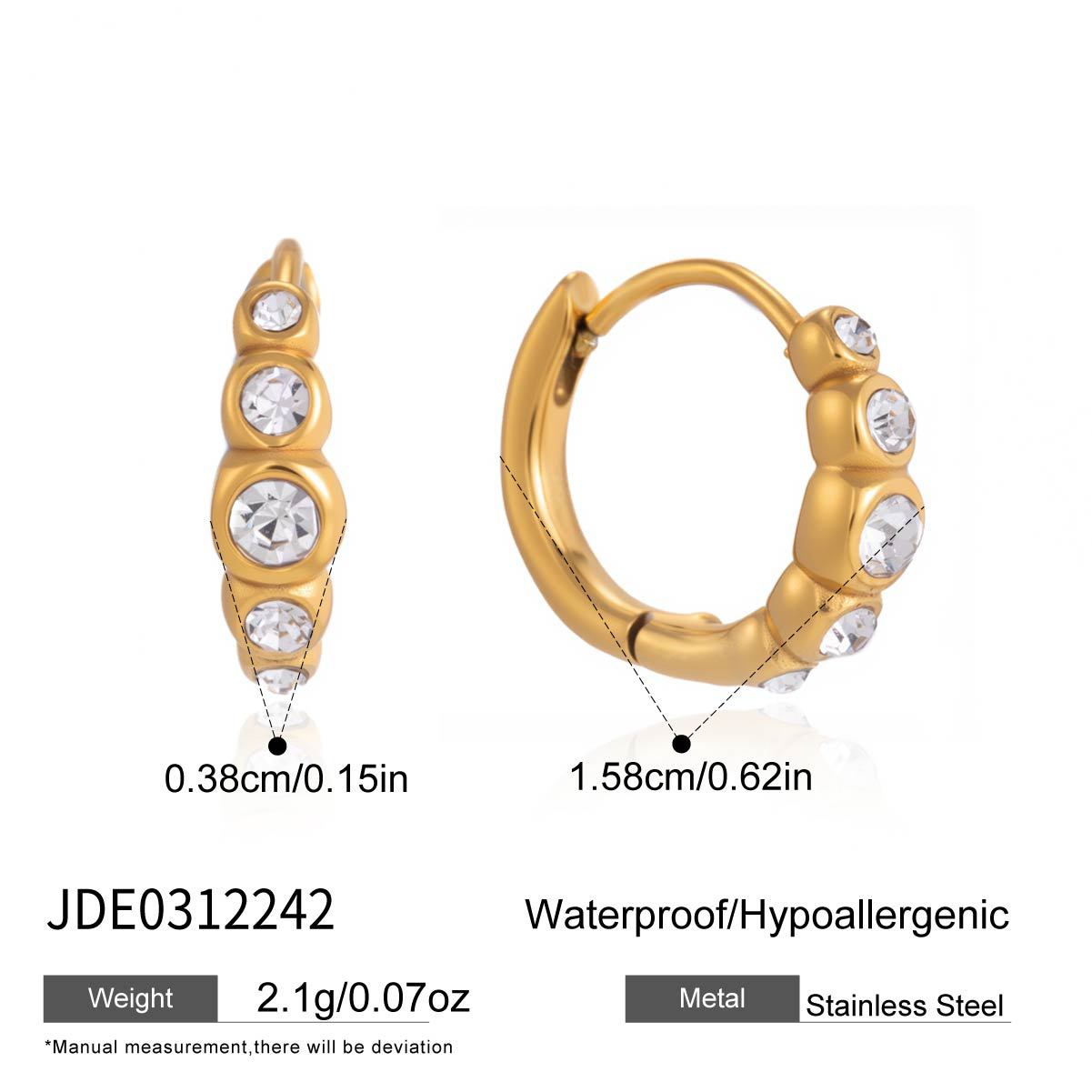 Orecchini a cerchio da donna in acciaio inossidabile placcato con strass, modello geometrico minimalista