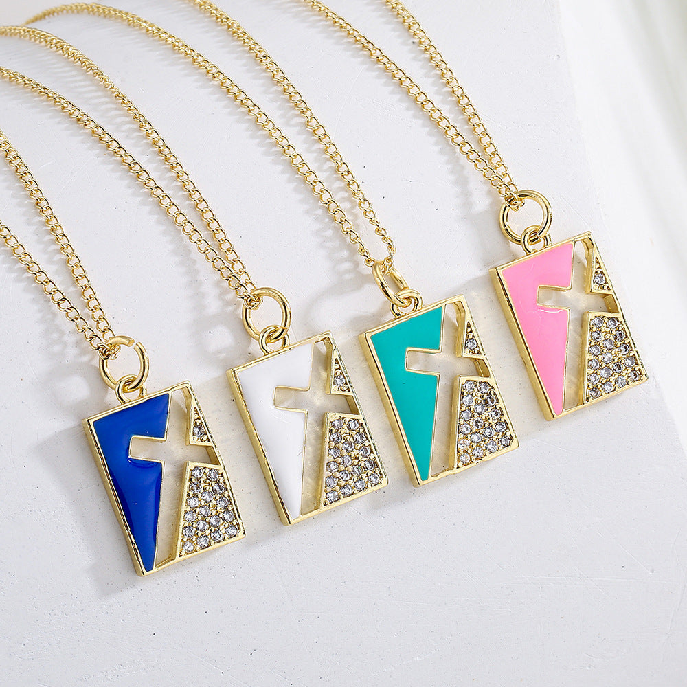Minimalist Geometric Copper Pendant Necklace with 18K Gold Plating and Enamel Finish for Women