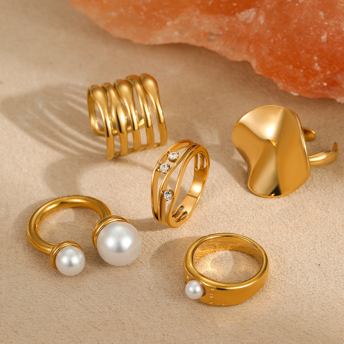 Anillo de acero inoxidable geométrico irregular minimalista con acabado chapado para joyería de moda femenina