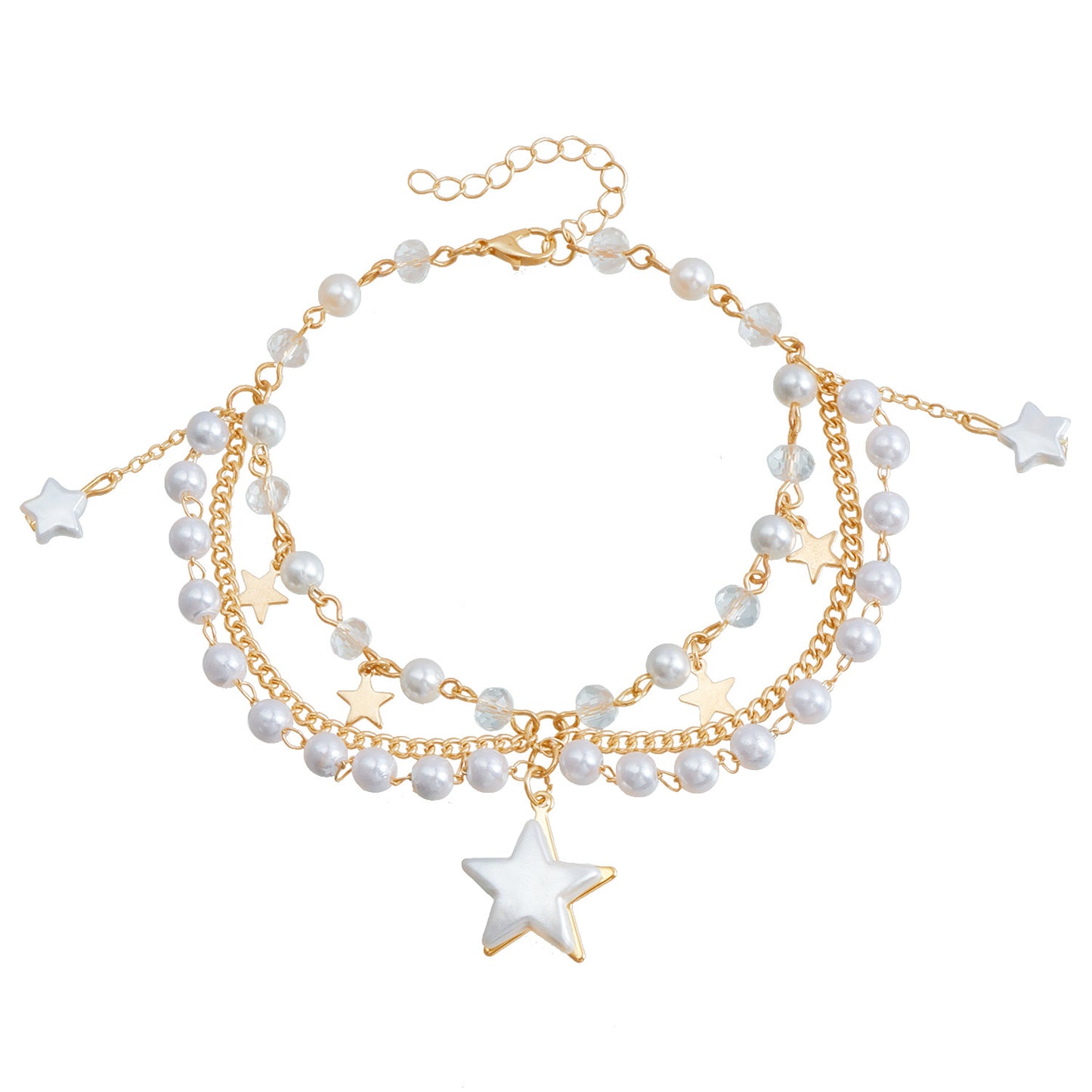 Tobillera con colgante de estrella geométrica minimalista para mujer con cadena de resina y diseño tridimensional en capas
