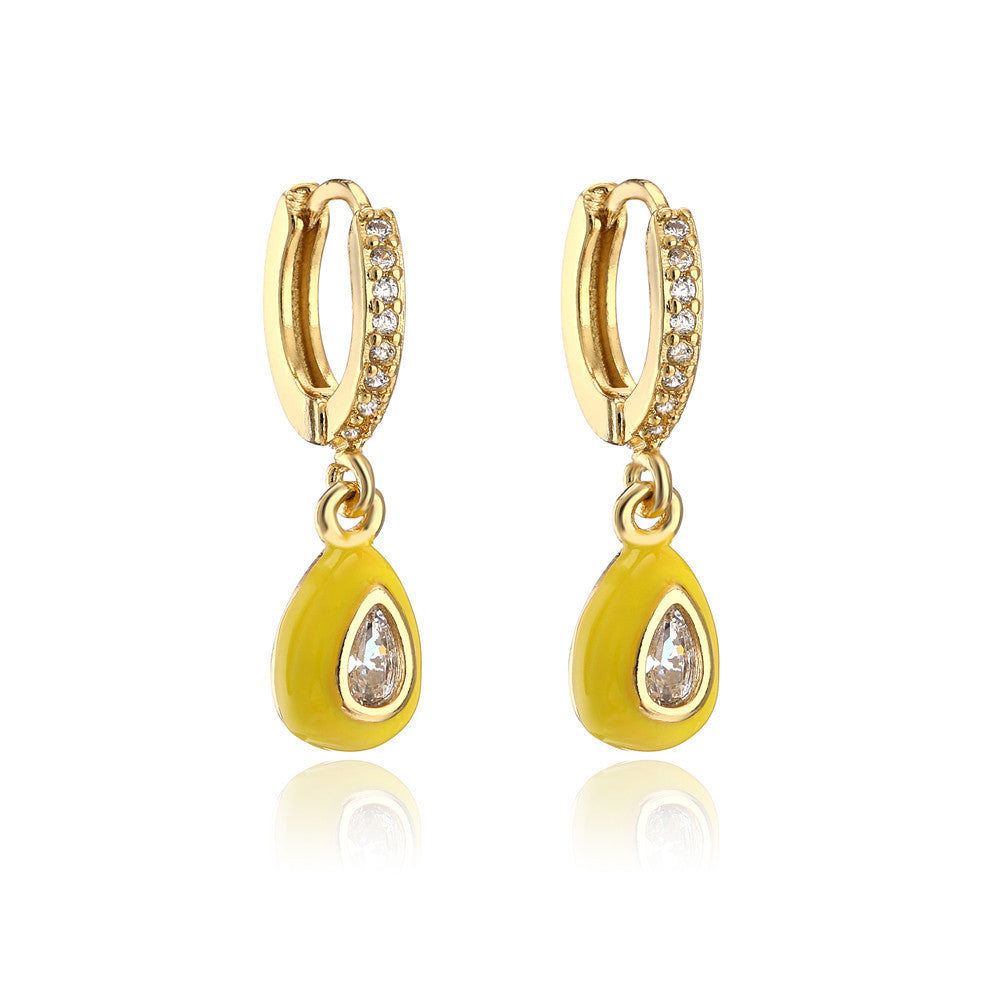 Geometric Teardrop Drip Oil Cubic Zirconia Micro-Inlay Brass 18K Gold Plated Earrings