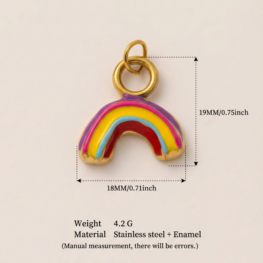 Minimalist Geometric Heart Floral Drip Oil PVD 18K Gold Plated Titanium Steel DIY Charm Bar Pendant 9g