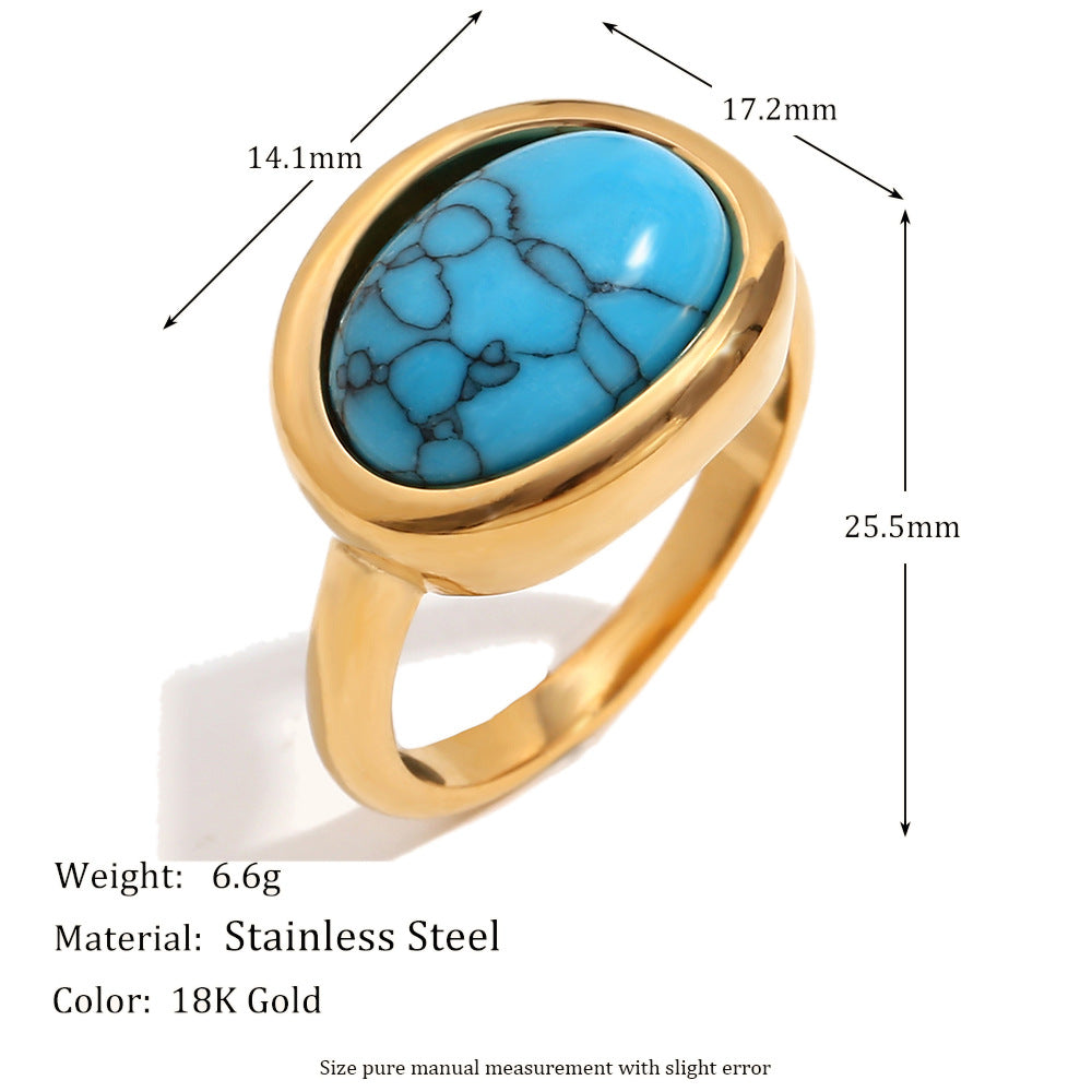 Anello geometrico in acciaio inossidabile stile vintage placcato oro 18 carati con intarsio in pietra naturale da donna