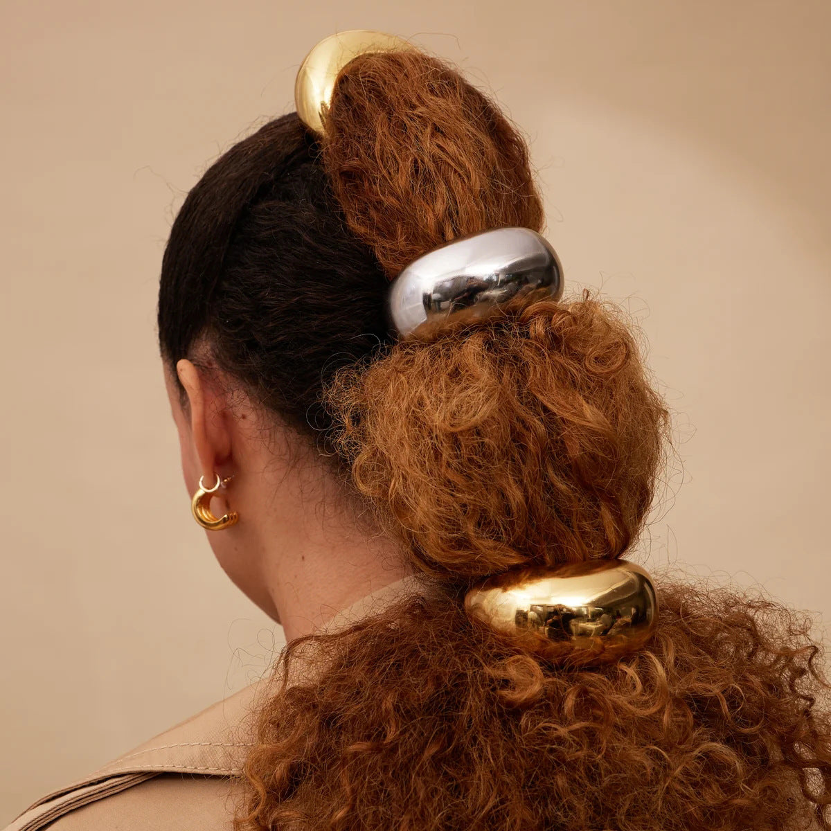 Elastico per Capelli in Acciaio Inossidabile, Geometrico, Minimalista, con Finitura Placcata, per Coda di Cavallo