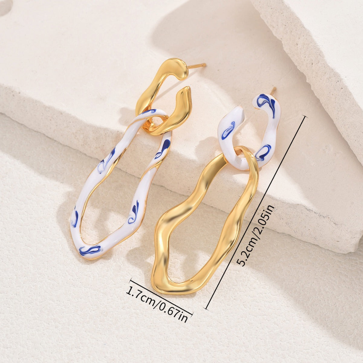 Aretes de esmalte para mujer, minimalistas, geométricos, con forma de onda, con postes de acero inoxidable