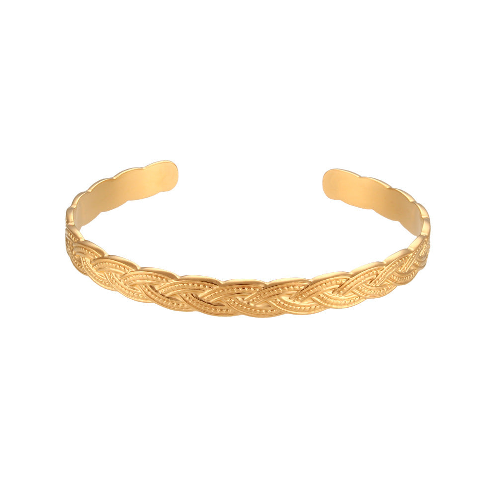 Bracciale Minimalista in Acciaio Inossidabile con Polsino a Treccia Intrecciata Regolabile e Superficie Testurizzata