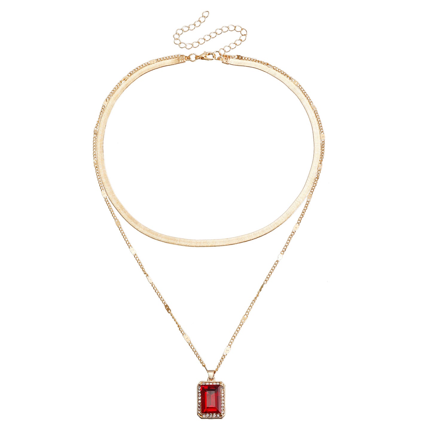 Minimalist Geometric Pendant Necklace with Double-Layer Snake Chain in Electroplated Alloy for Women