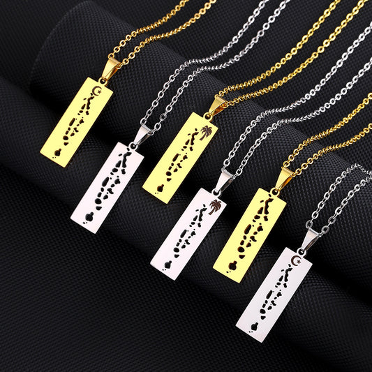 Ethnic Vintage Geometric Stainless Steel Map Pendant Necklace with Titanium Steel Charm and Plated Finish on O-Chain