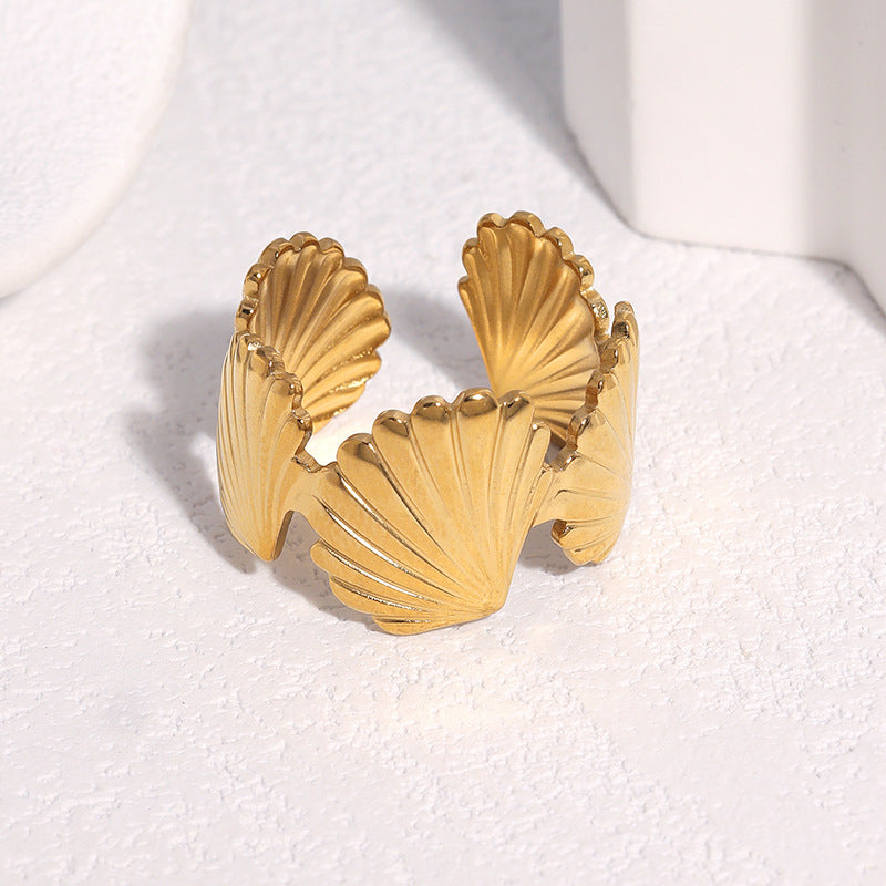 Minimalist Gold Plated Shell Shape Stainless Steel Open Ring for Women