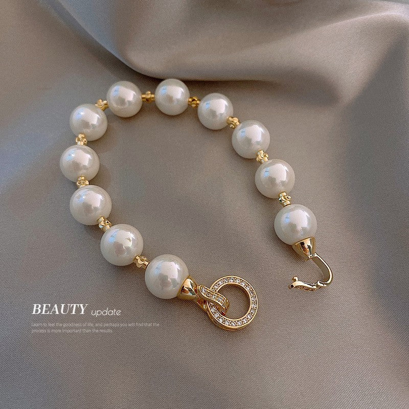 Vintage Luxury Geometric Cubic Zirconia Inlaid Pearl Bracelet for Women