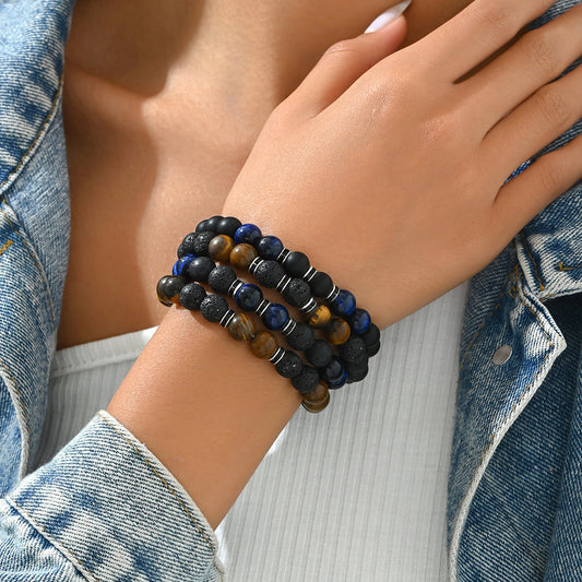 Set di braccialetti con perline geometriche vintage unisex con perline di pietre naturali da 10 mm e design fatto a mano
