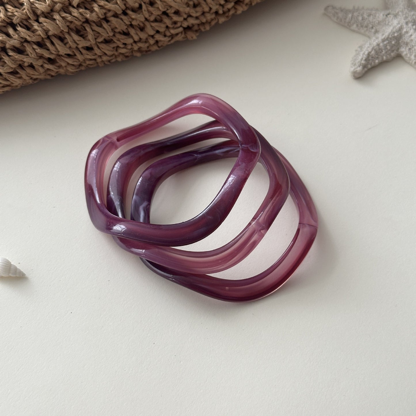 Irregular Textured Open Resin Cuff Bracelet with Plated Finish