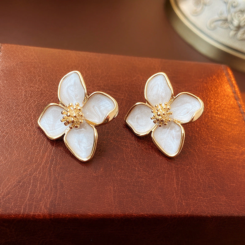 Vintage Floral and Geometric Enamel Earrings for Women with Gold-Plated Brass Base and Stainless Steel Posts