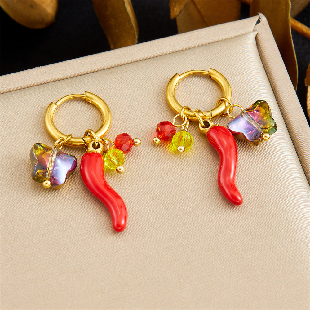 Sweet Gold Plated Stainless Steel Butterfly Round Earrings
