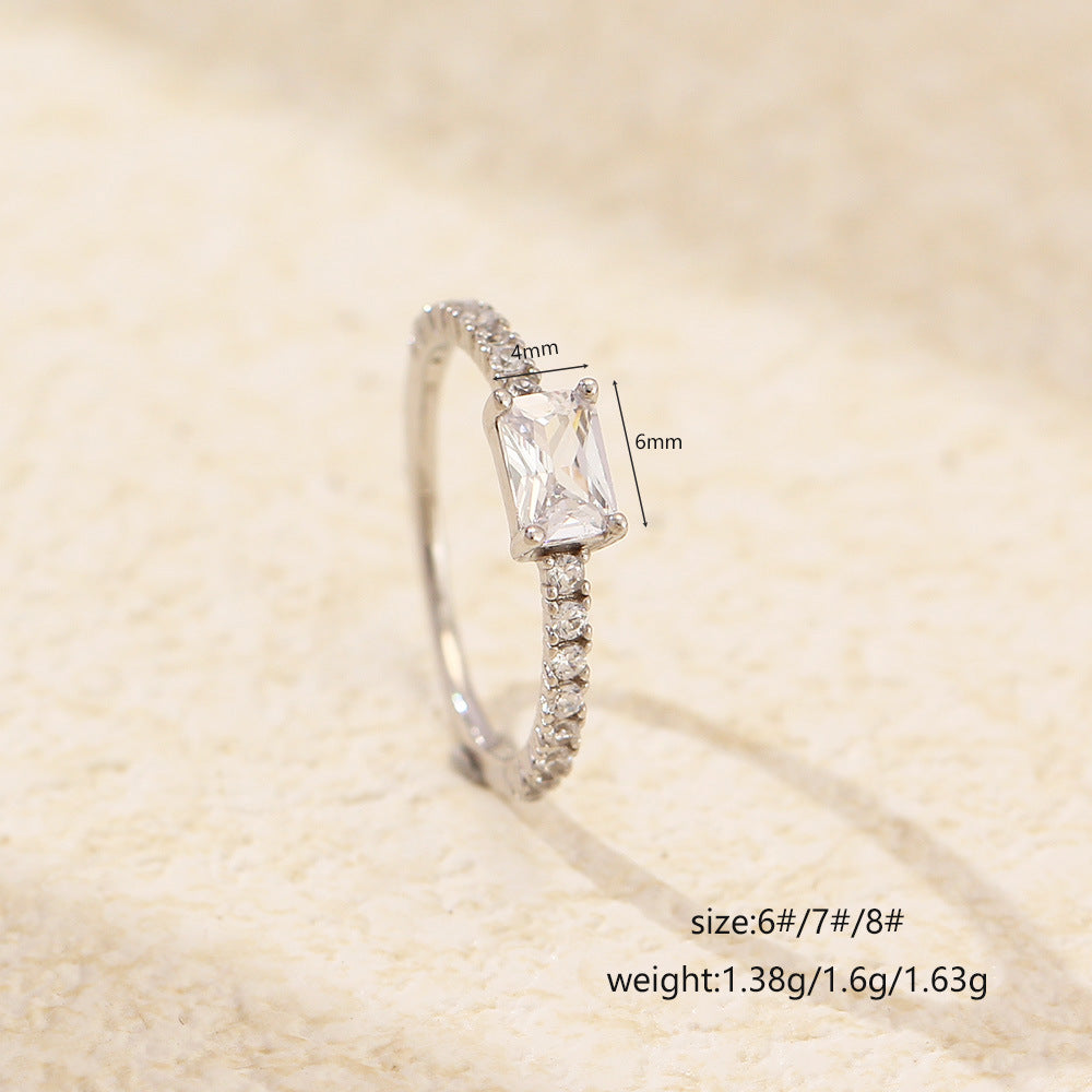 Anello da donna di lusso geometrico quadrato in argento sterling S925 con intarsio di zirconi