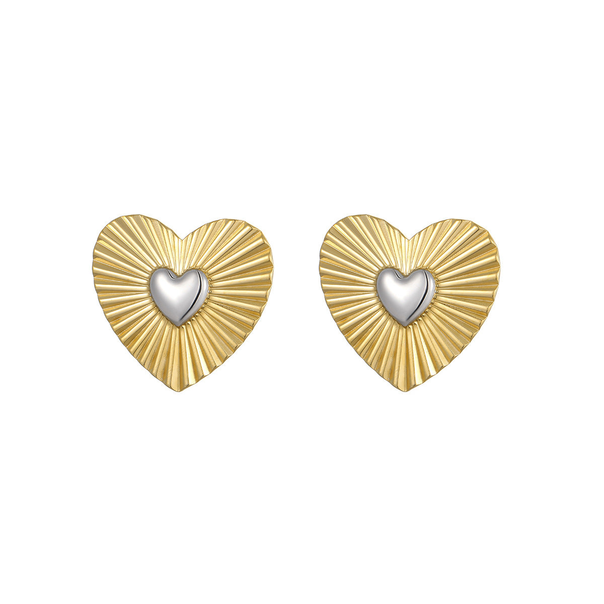 Vintage-Inspired Heart-Shaped Stainless Steel Earrings with Gold Plating for Women