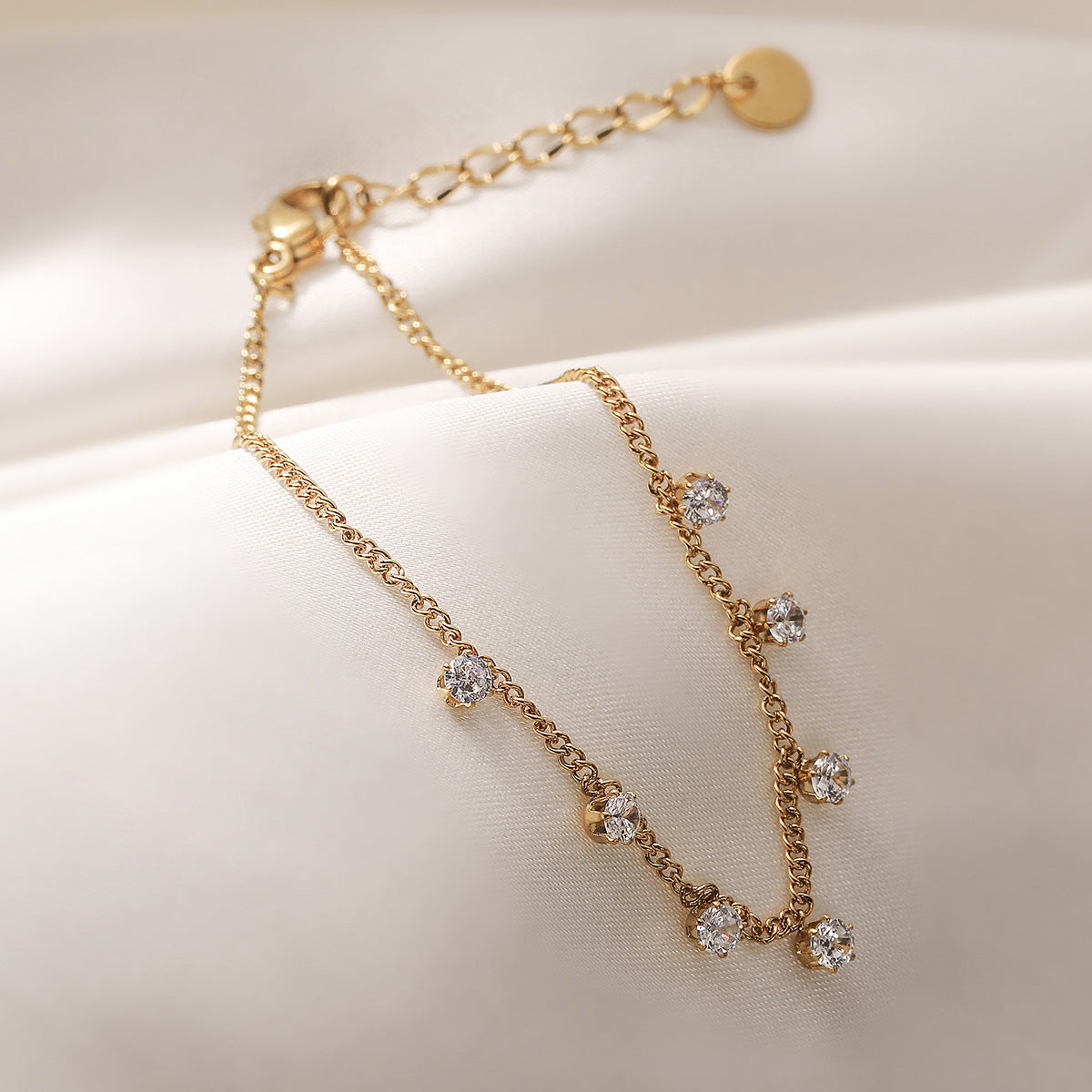 Minimalist Elegant 18K Gold Plated Geometric Gemstone Inlay Stainless Steel Bracelet for Women