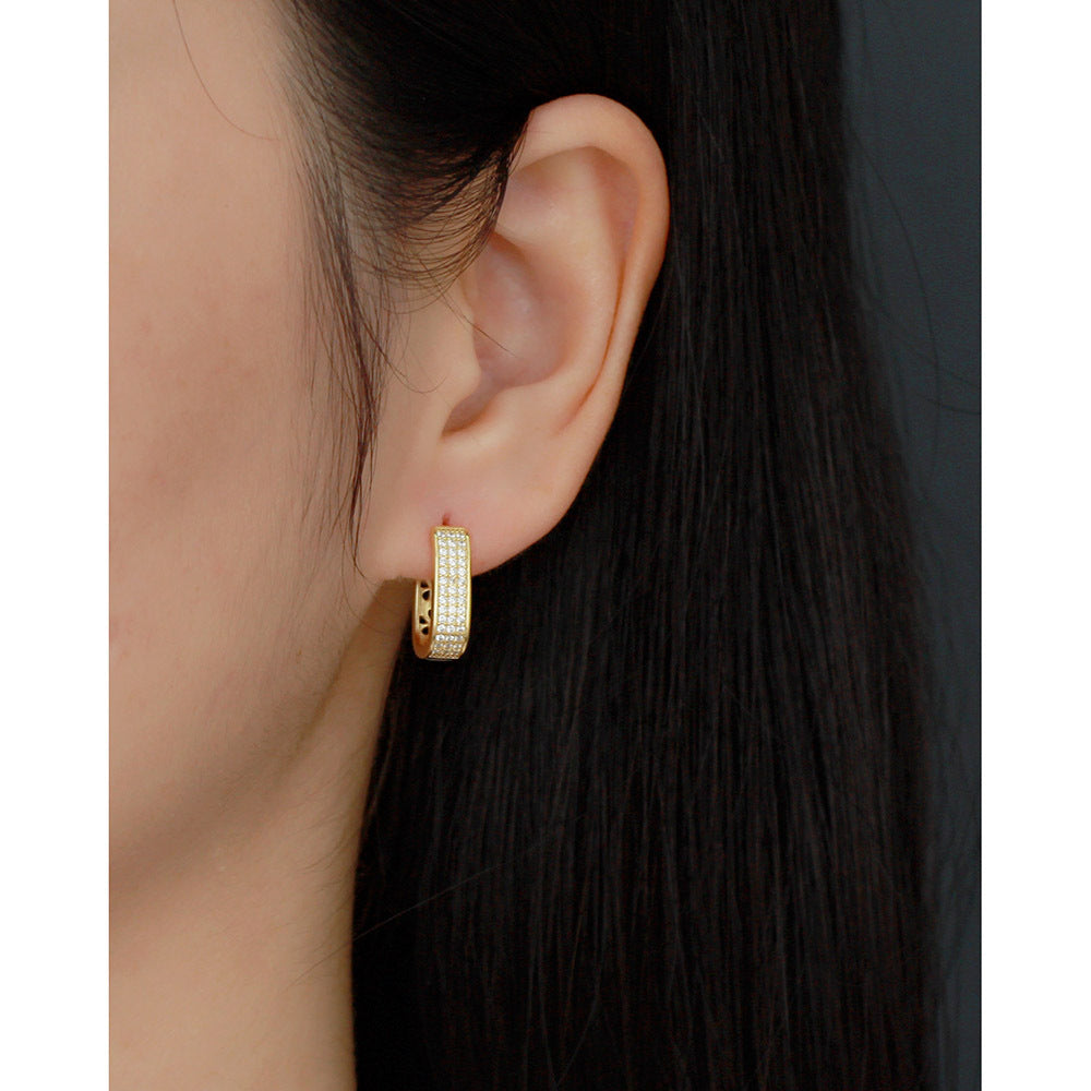 Orecchini a perno a U alla moda in argento sterling S925 con zirconi micro-pavé, orecchini da donna geometrici minimalisti