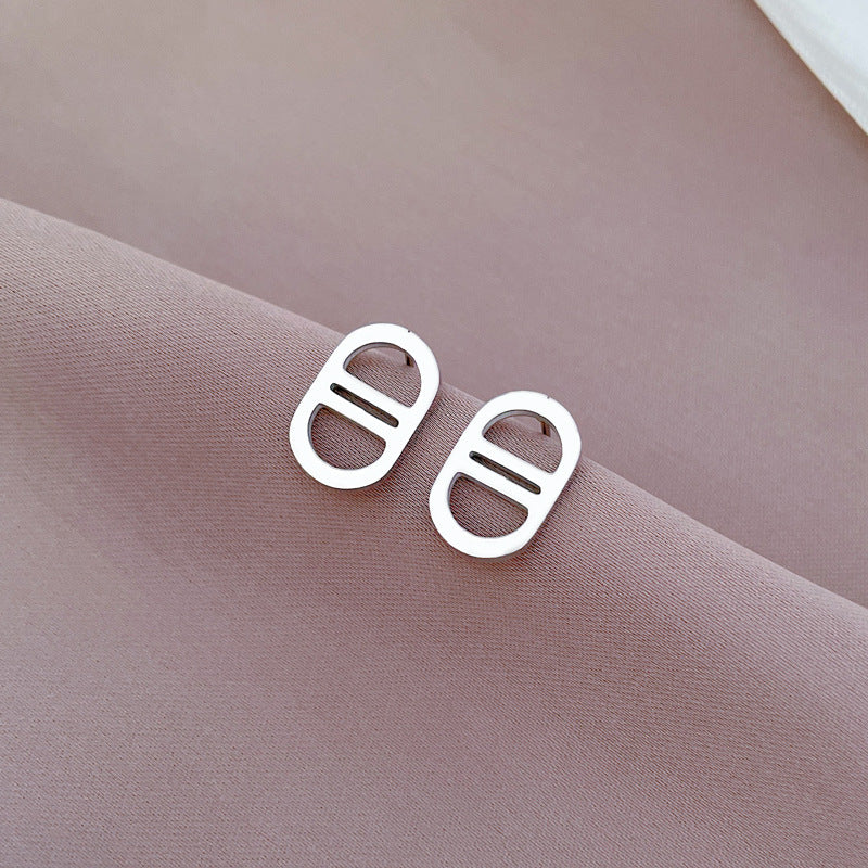 Minimalist Titanium Steel Geometric Stud Earrings for Women, Polished Surface Cold-Tone Fashion Ear Jewelry for Formal Events and Daily Wear
