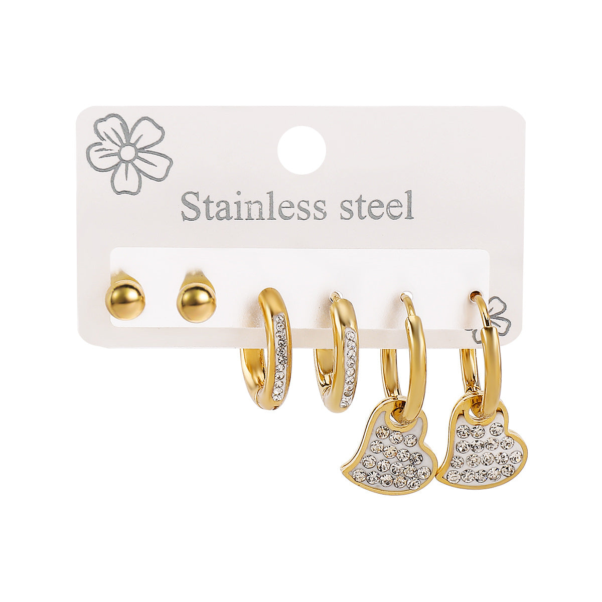 Minimalist Geometric Stainless Steel Rhinestone Ear Studs Set with Enamel Finish for Women
