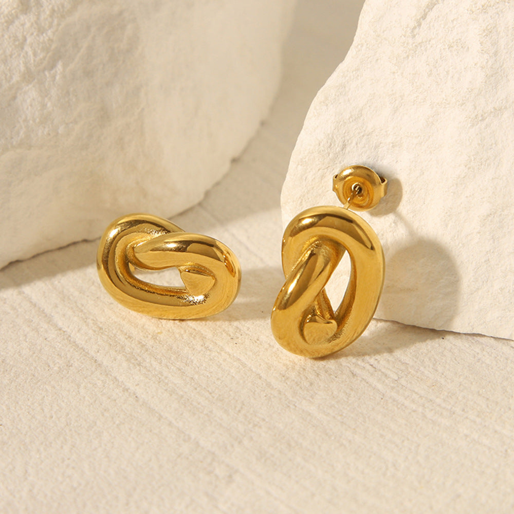 Geometric Line-Twist Titanium Steel Stud Earrings for Women with 18K Gold Plating and Modern Design