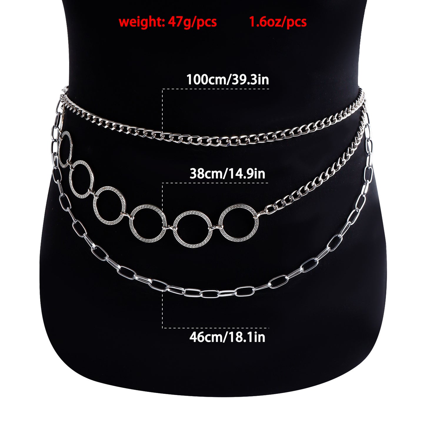 Cadena de cintura de metal multicapa minimalista estilo punk para mujer con anillos circulares y elegante diseño de cadena para el cuerpo