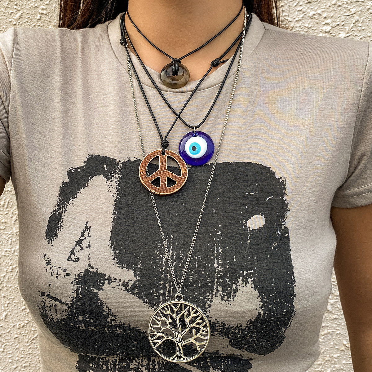 Vintage Geometric Tree of Life Alloy Plated Pendant Necklace for Women