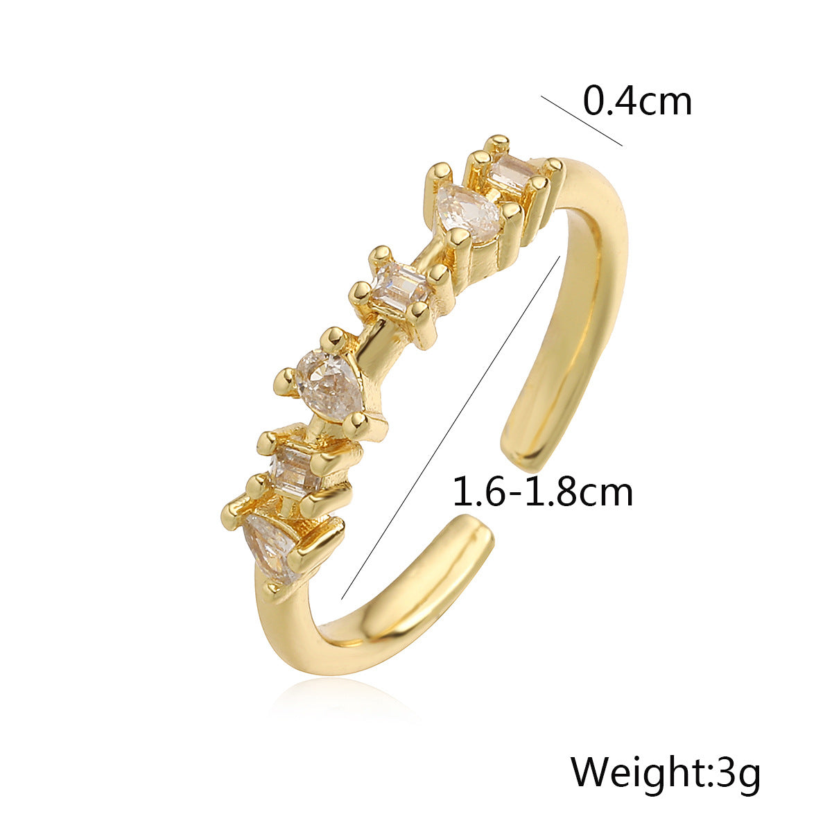 Minimalist Elegant 18K Gold Plated Brass Geometric Cubic Zirconia Open Ring for Women
