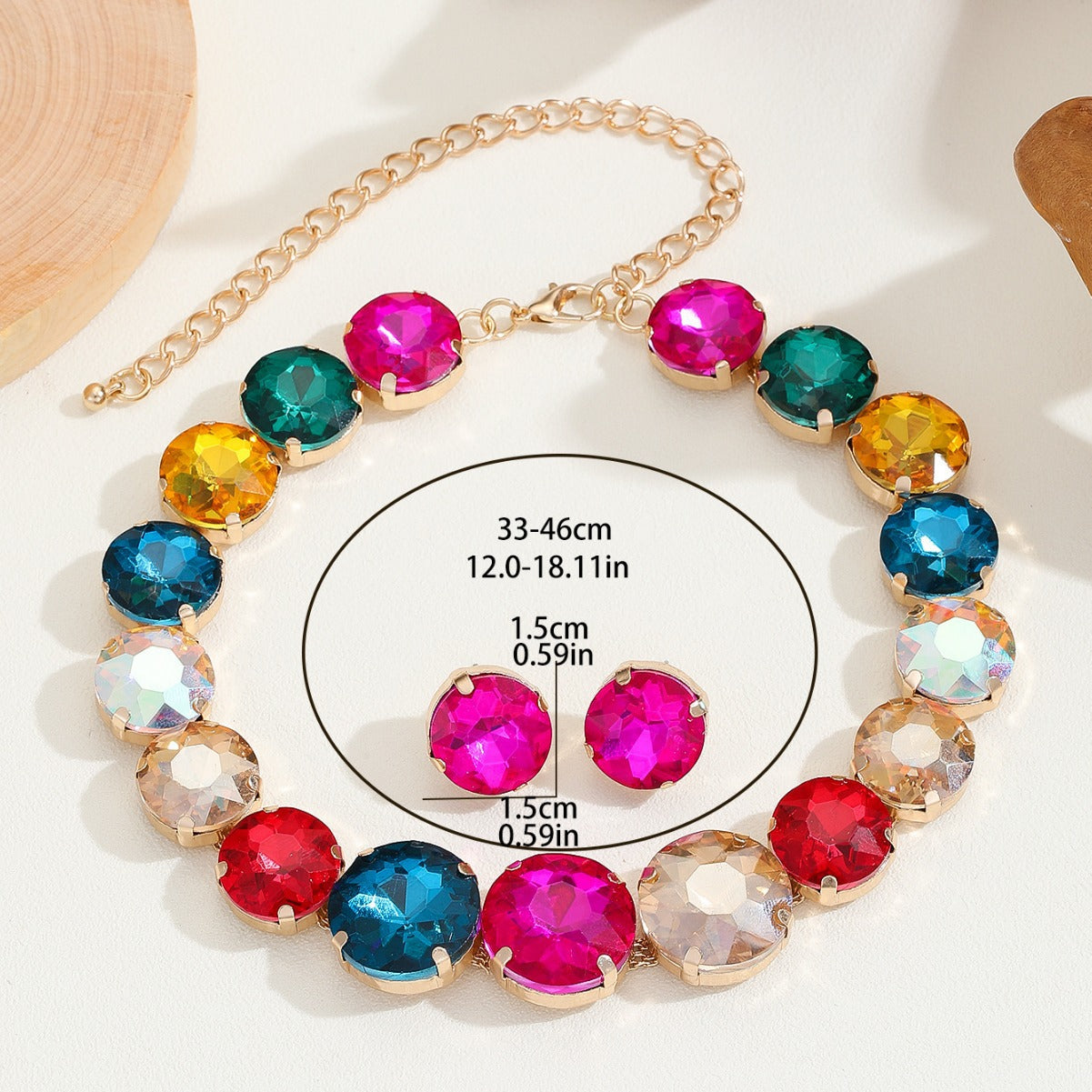 Juego de collar largo y pendientes con incrustaciones de cristal, estilo Hip Hop minimalista para mujer, con elementos geométricos redondos, ovalados y circulares