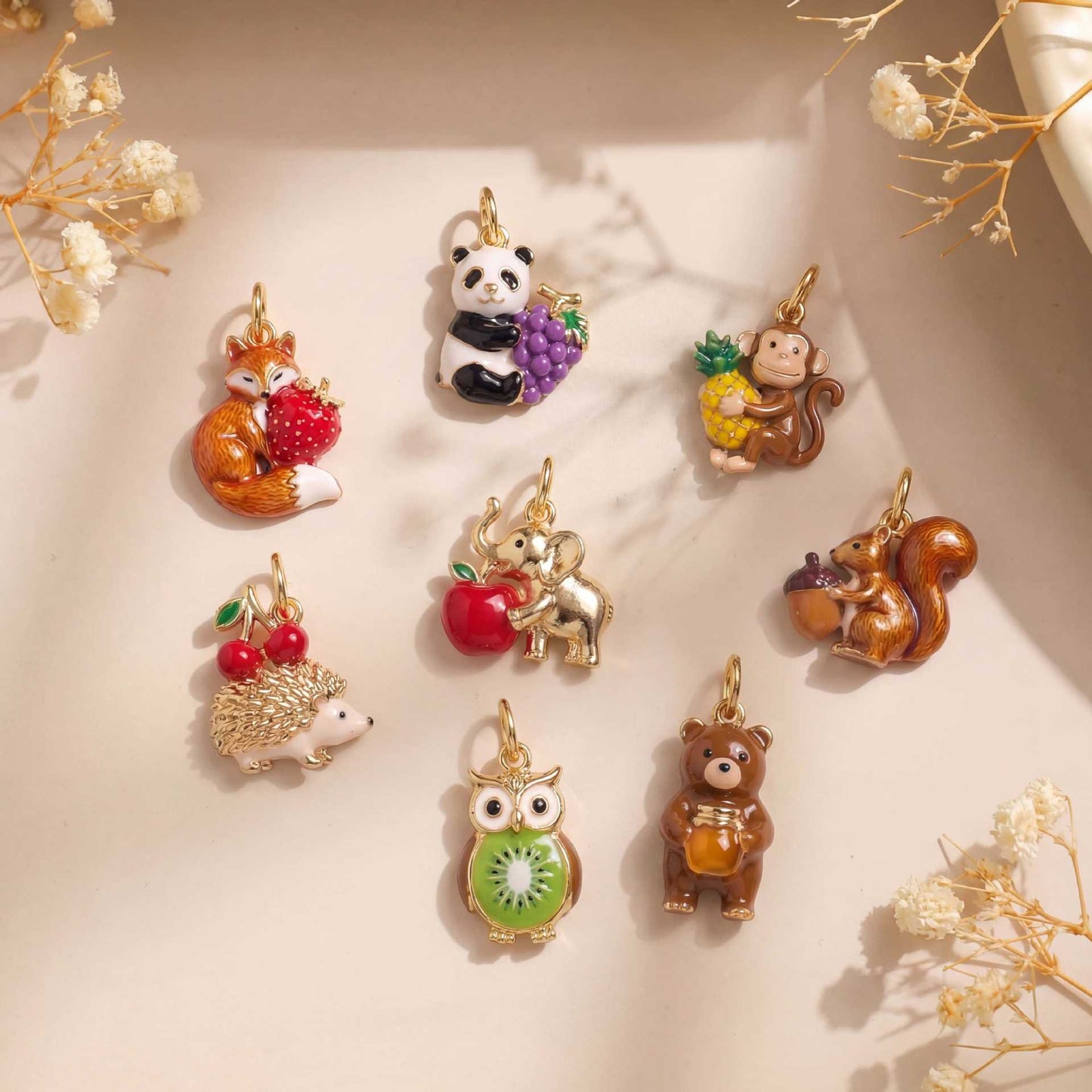 Barra Ciondolo Donna in Ottone Placcato Oro 18K Vintage con Goccia d'Olio a Forma di Animale