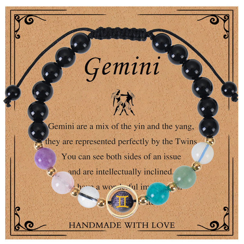 Elegant Geometric Natural Crystal Zodiac Beaded Bracelet Unisex Handmade Jewelry with Card