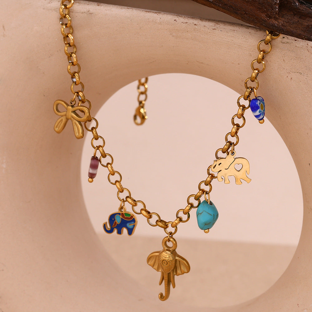 Minimalist Geometric Animal Pendant Necklace for Women Stainless Steel with 18K Gold Plating Handmade Chain