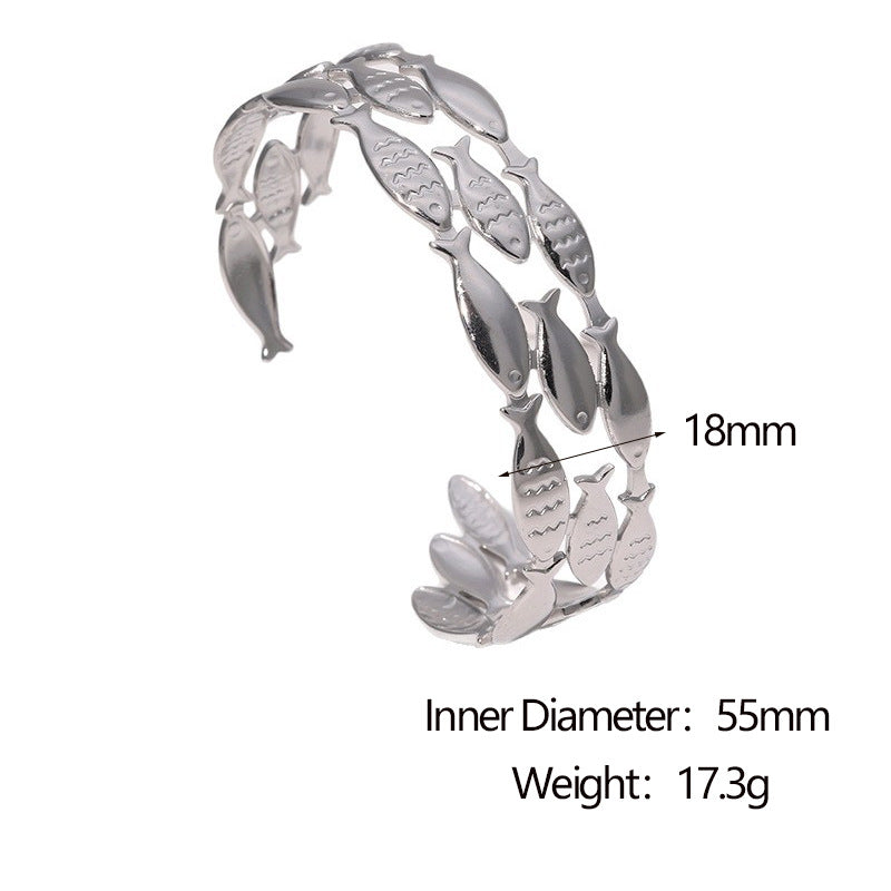 Bracciale Minimalista da Donna in Acciaio Inossidabile a Forma di Pesce, Placcato Oro 18K, in Acciaio al Titanio