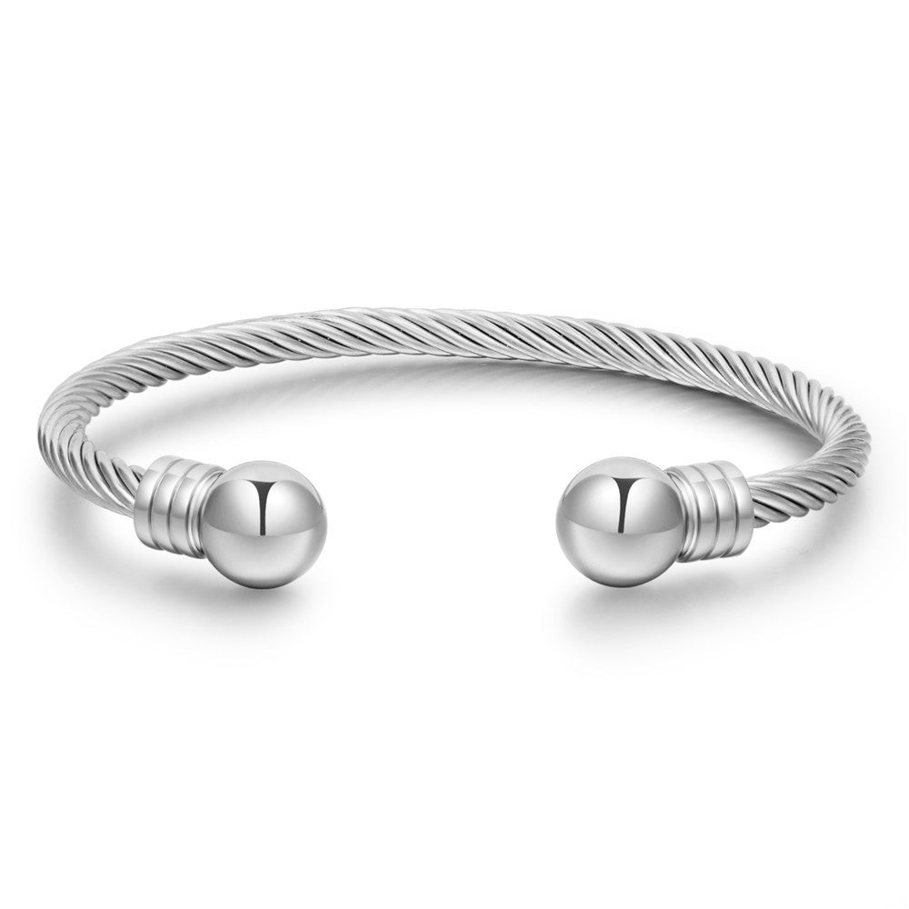 Geometric Round Bead Titanium Steel Stainless Steel Cable Chain Cuff Bracelet Unisex