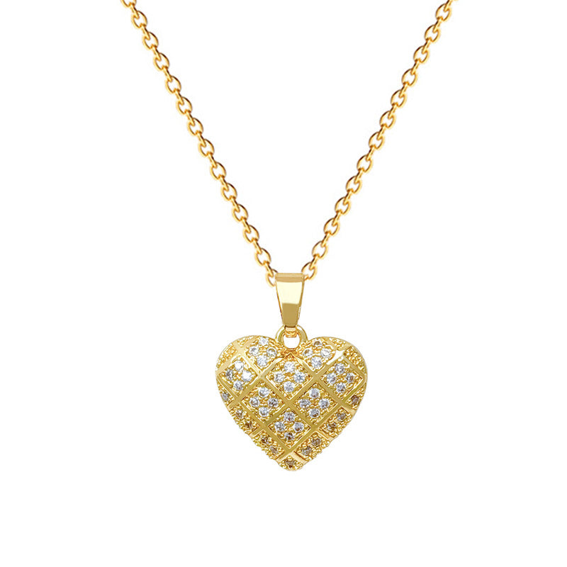 Sweet Minimalist Geometric Heart Rhinestone Titanium Steel Necklace for Unisex