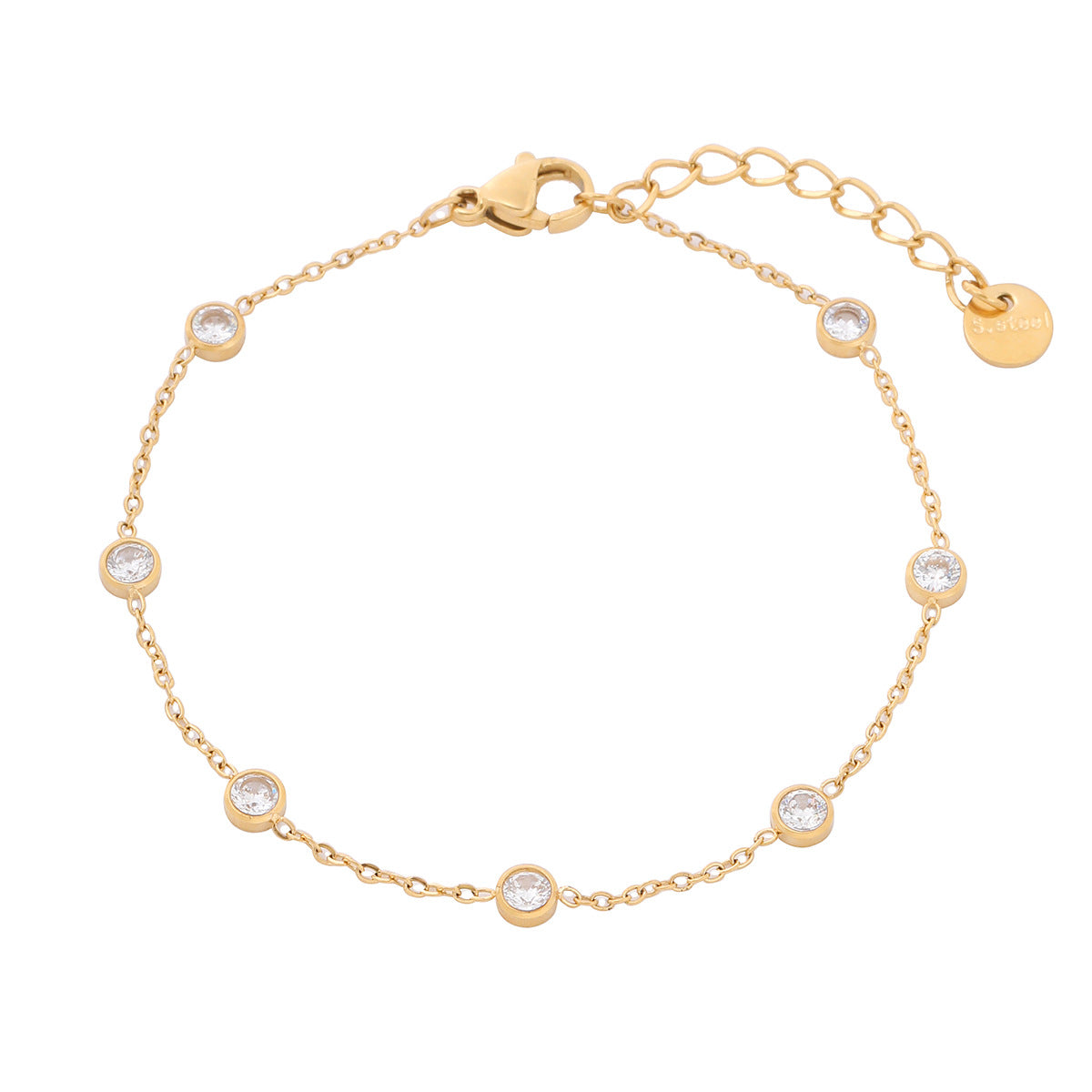 Pulsera geométrica redonda minimalista de moda para mujer de acero inoxidable con acabado en oro de 18 quilates chapado al vacío e incrustaciones de pedrería de colores