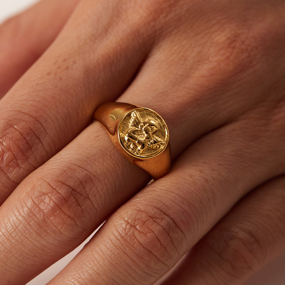 Anello INS Style da donna in acciaio inossidabile placcato oro 18 carati, forma rotonda e dettaglio simbolo infinito