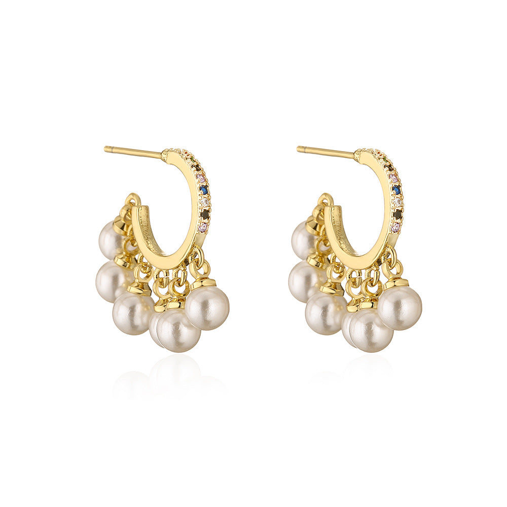 Geometric Copper Earrings with 18K Gold Plating, Zircon Inlay, and Pearl Accents — Minimalist Luxury Fashion Ear Jewelry